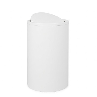 Cesto porta biancheria con coperchio girevole, rotondo in acciaio inox, bianco opaco