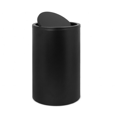 Laundry basket with a swivel lid, round, stainless steel, matte black