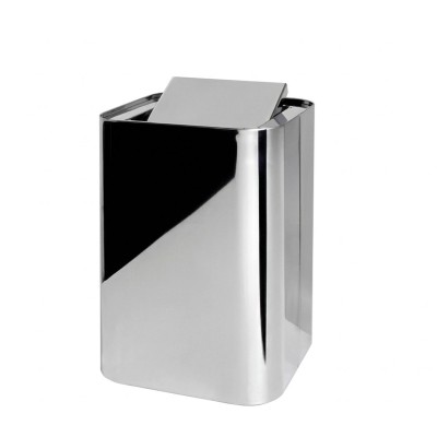 Cesto porta biancheria con coperchio basculante, quadrato in acciaio inox lucido