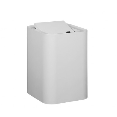 Cesto porta biancheria con coperchio basculante, quadrato in acciaio inox, bianco opaco