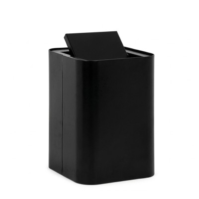 Cesto porta biancheria con coperchio basculante, quadrato in acciaio inox, nero opaco