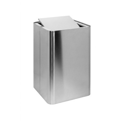 Cesto porta biancheria con coperchio basculante, quadrato in acciaio inox lucido, H.28 cm