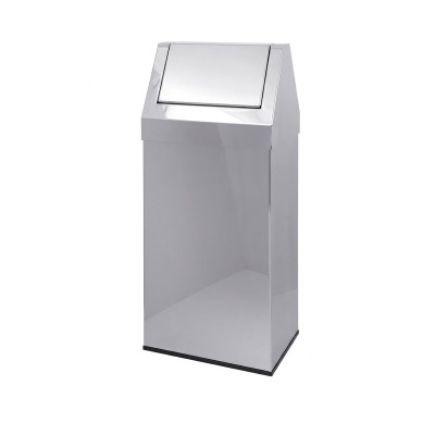 Square stainless steel bin with a swing lid, 30-liter capacity, 70 cm high