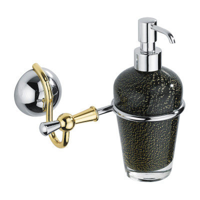 Luxor wall-mounted dispenser, chrome & gold brass with acid-etched glass