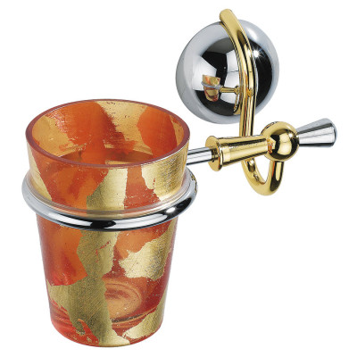 Luxor Chrome and Gold Brass Tumbler Holder with Acid-Etched Glass