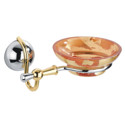 Luxor soap dish chrome-gold brass with acid-etched glass