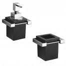 Set accessori bagno Oscar con porta dosatore e porta bicchiere vetro vetrex supporto in ottone